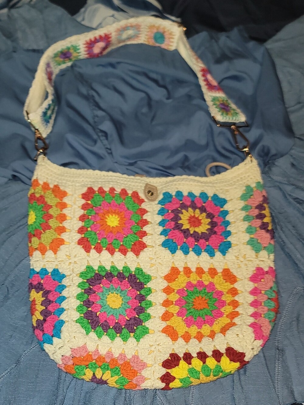 Handmade Crochet Granny Square Shoulder / Crossbody Bag - Multicolor